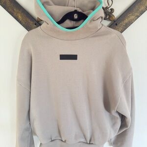 Essentials Sand Hoodie with Aqua Accent